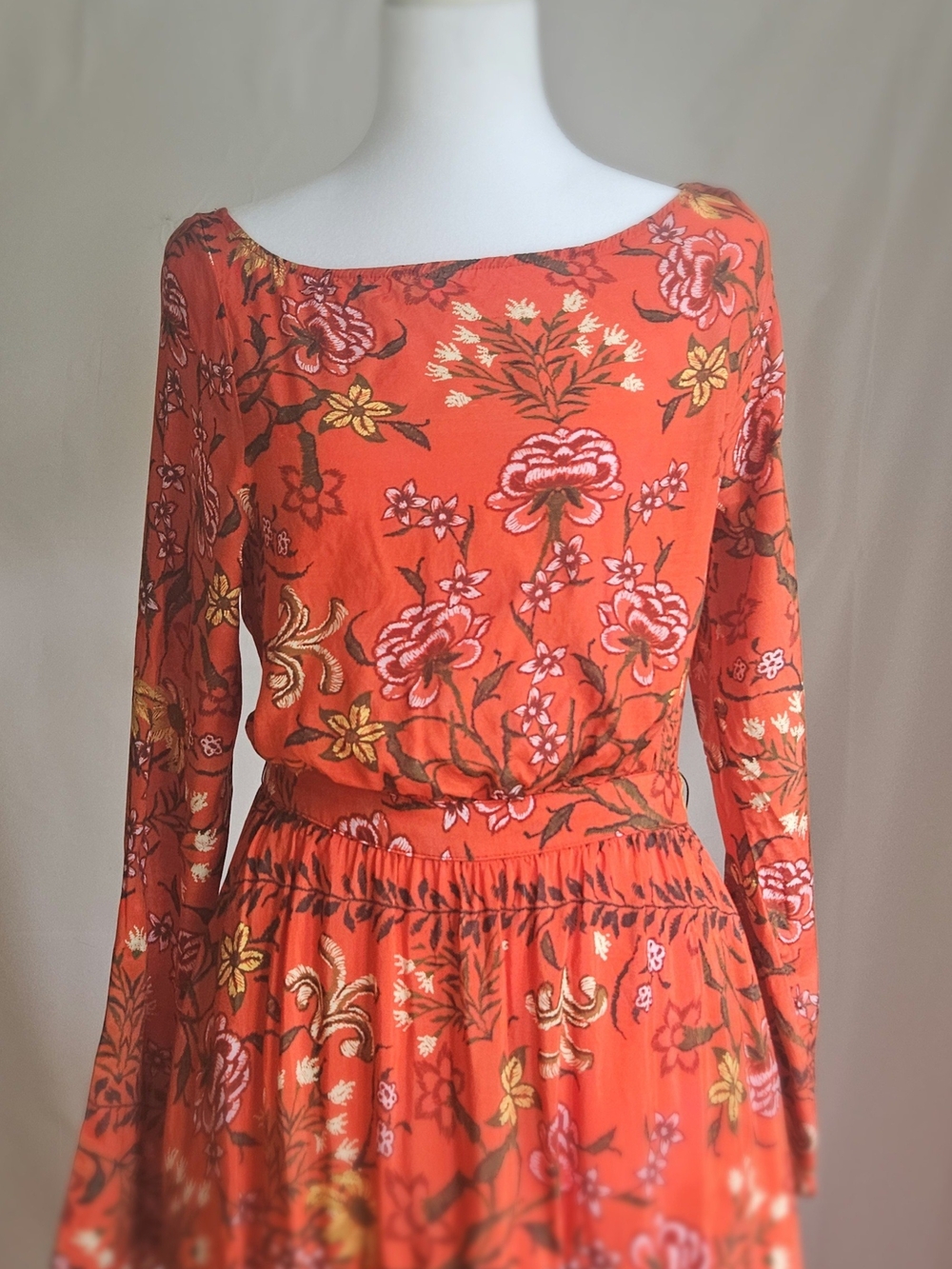 ​LAIA Floral Maxi Dress Boho Cottagecore Long Sleeve Orange Size XS - Picture 2 of 16